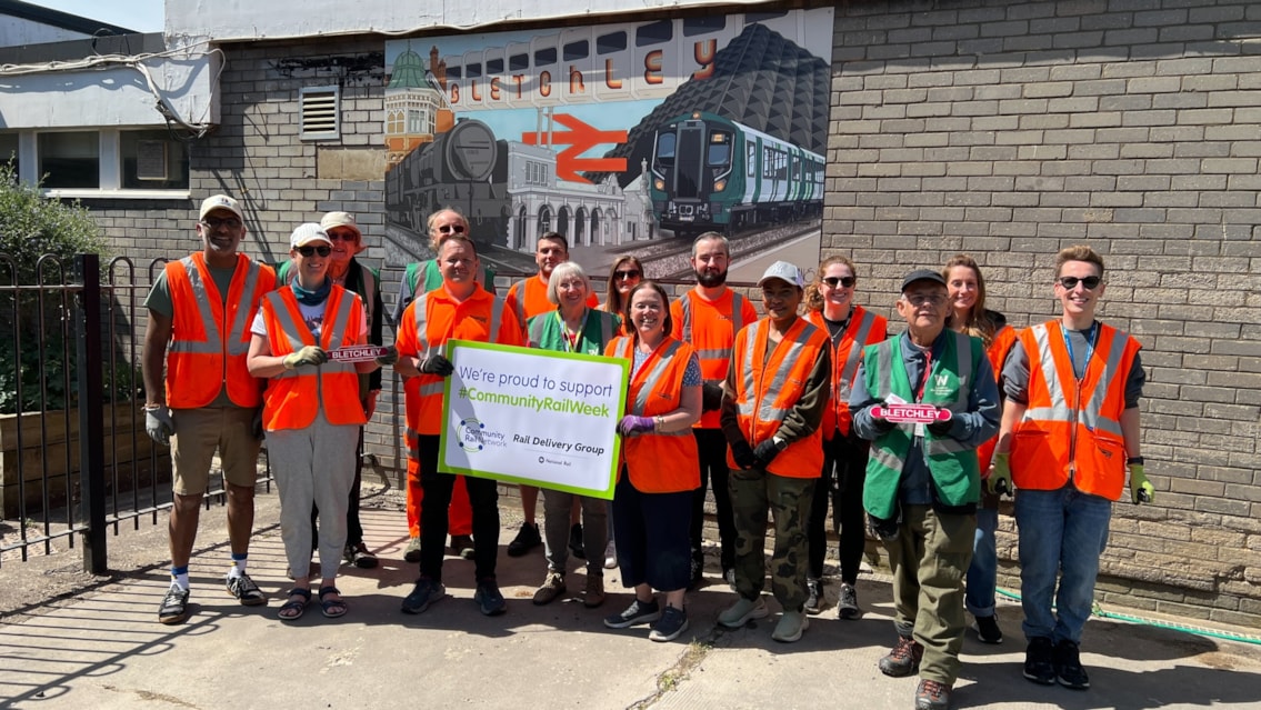 Network Rail and North Staffs Community Rail members outside Bletchley Station.