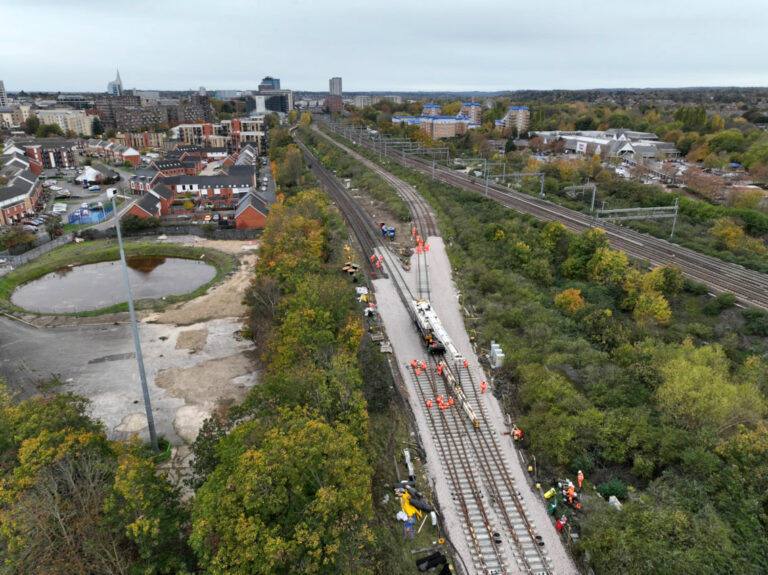Drone view of work taking place at Reading Spur Junction.